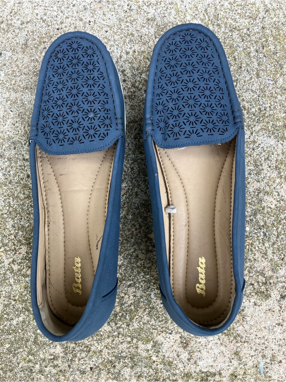 Bata Navy Laser-Cut Slip-On Loafers for Women